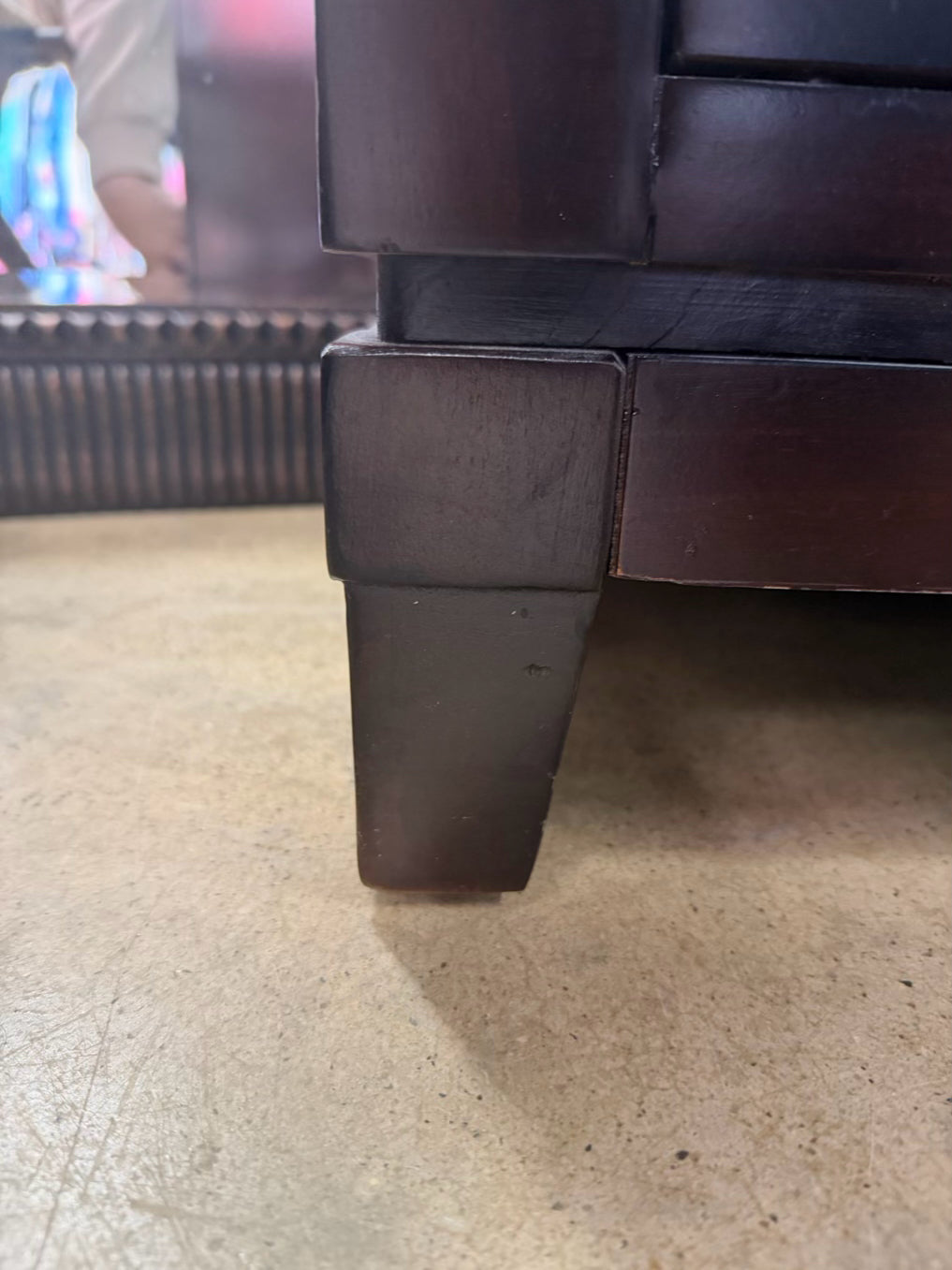 Dark Wood Pair of End Tables w/ Silver Metal Handles