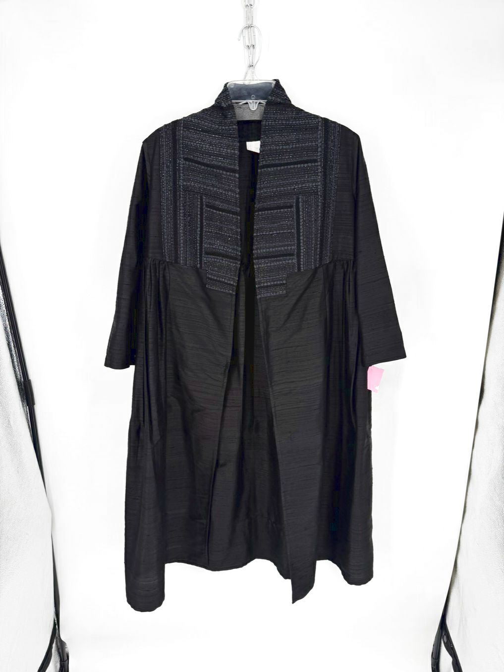 JULIA AMORY Size Wmn's L Black Silk Open Front Long Jacket