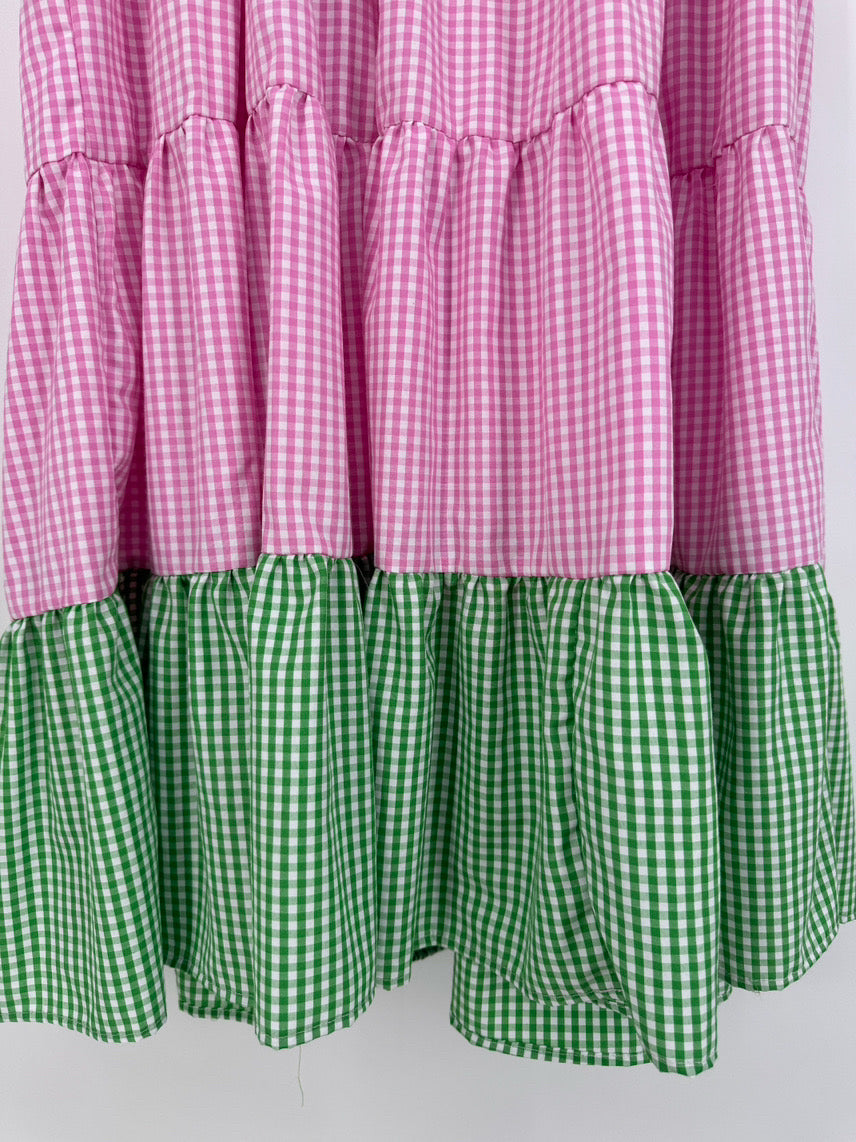 BULULU Size Wmn's L/XL pink & green Print Check Dress