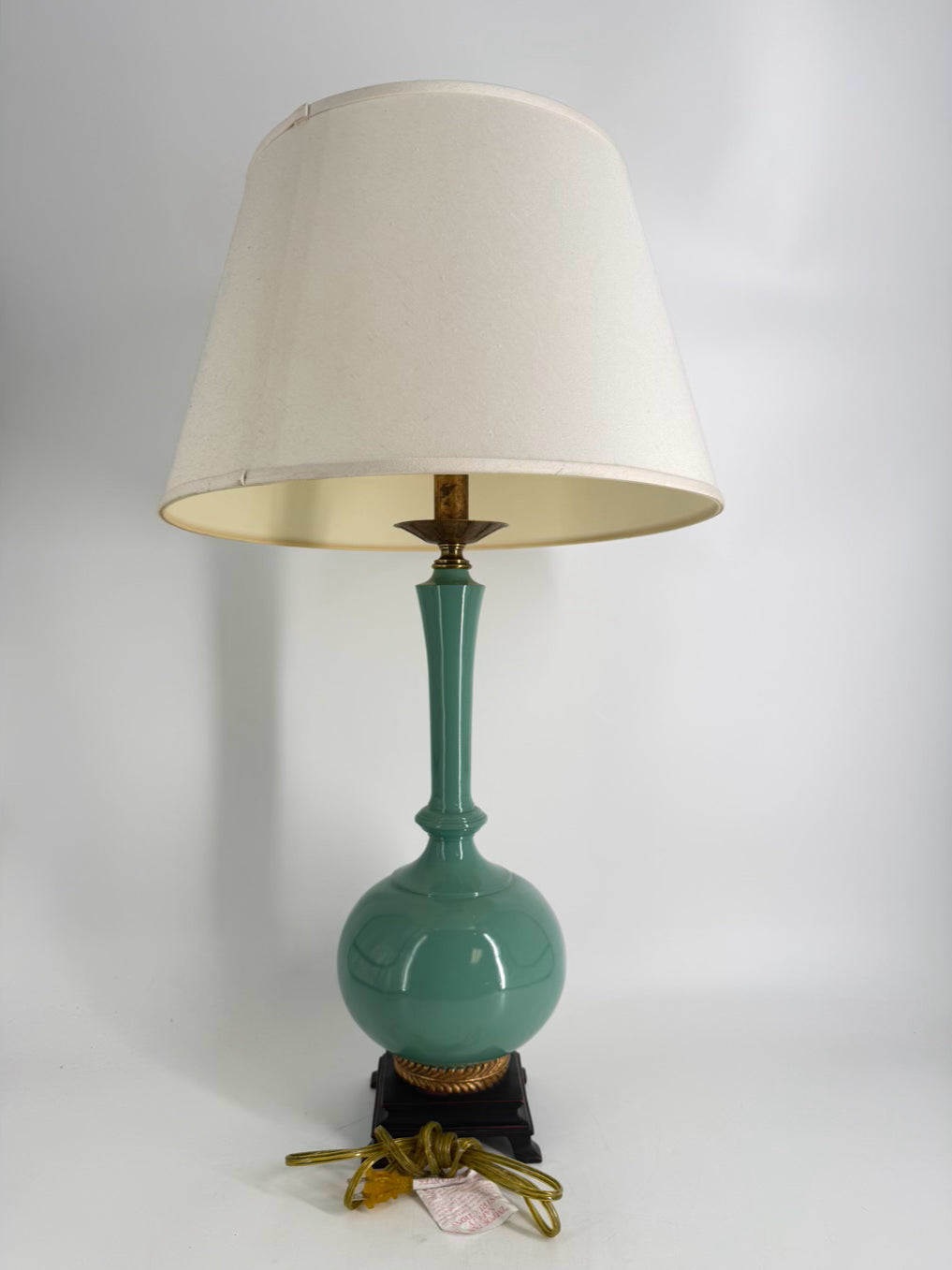 Aqua Lamp w/ Wood & Brass Like Base Detail & Shade