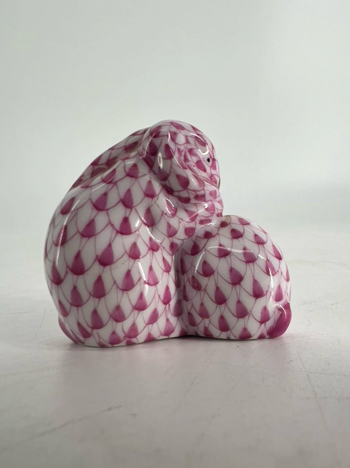 HEREND Pink & White Bunnies Cuddling Figurine