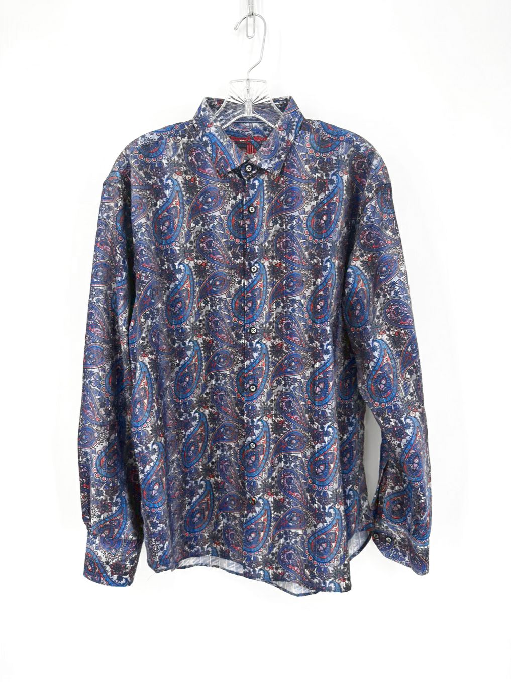 VISCONTI BLACK Size M Blue Paisley Long Sleeve Shirt