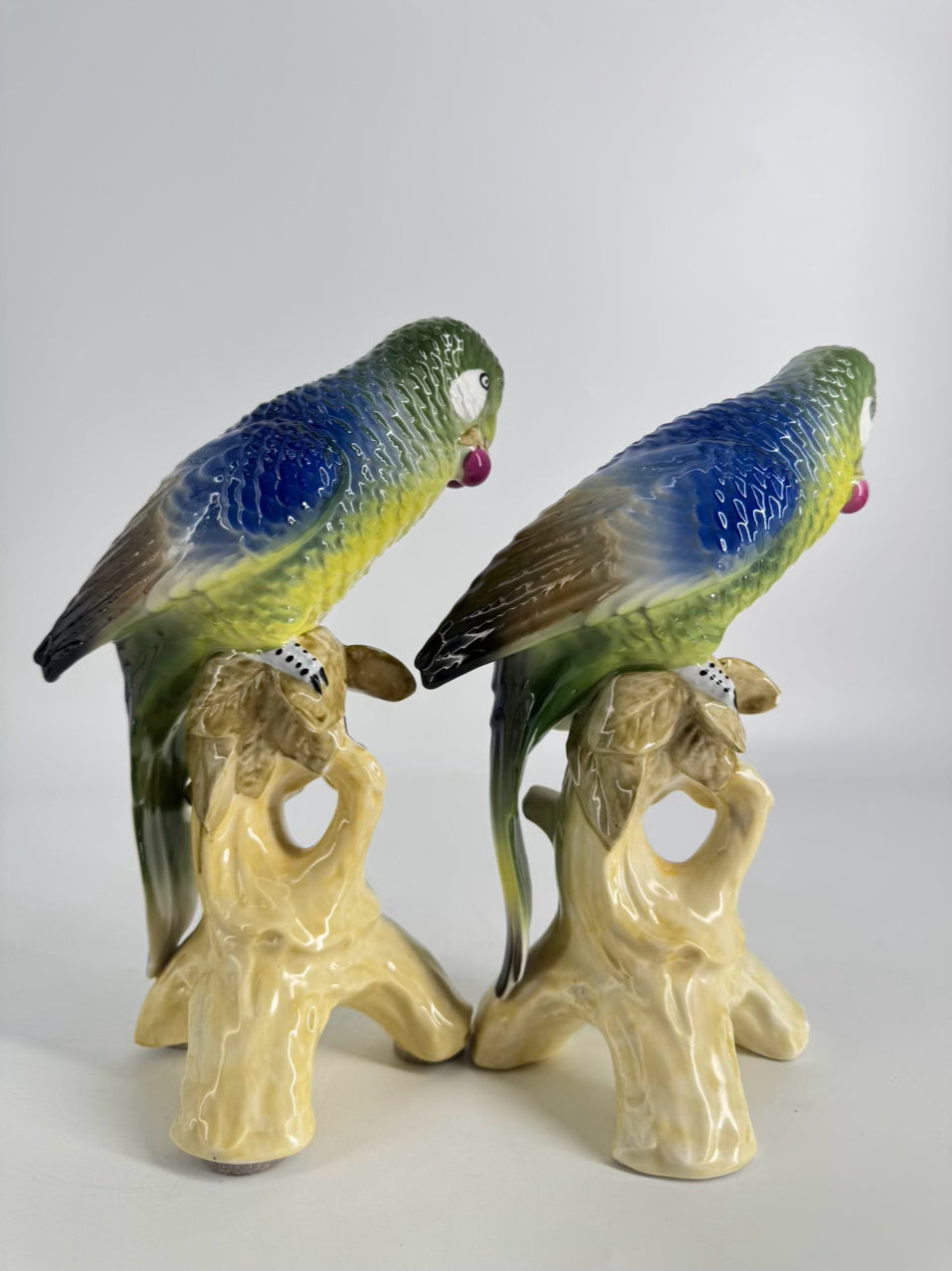 Blue & Yellow Pair of Parrots Porcelain Figures