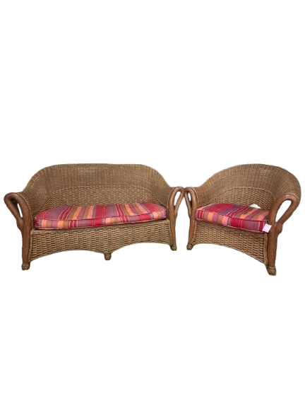 VINTAGE Natural Wicker Outdoor Patio Set w/ Cushions