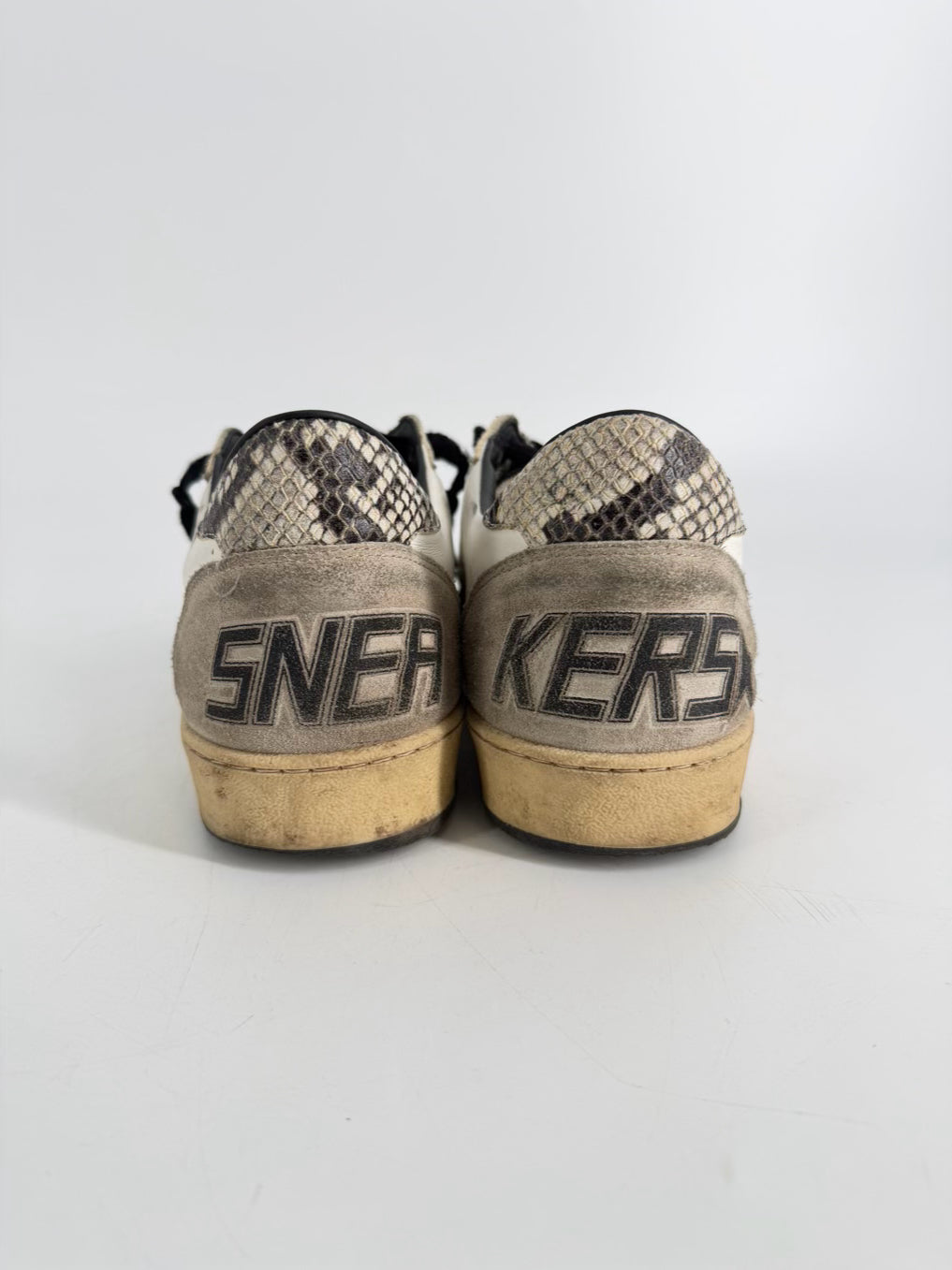 GOLDEN GOOSE Size 45 White & Black Leather Sparkle Sneakers