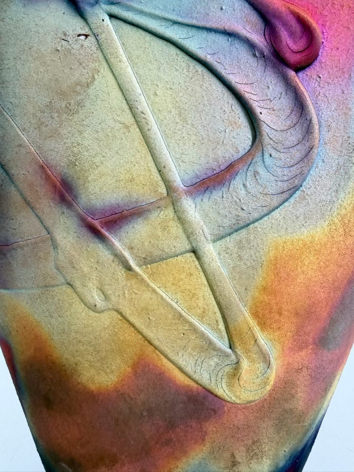 SIGNED RAKU Purple & Gold Pottery Vase