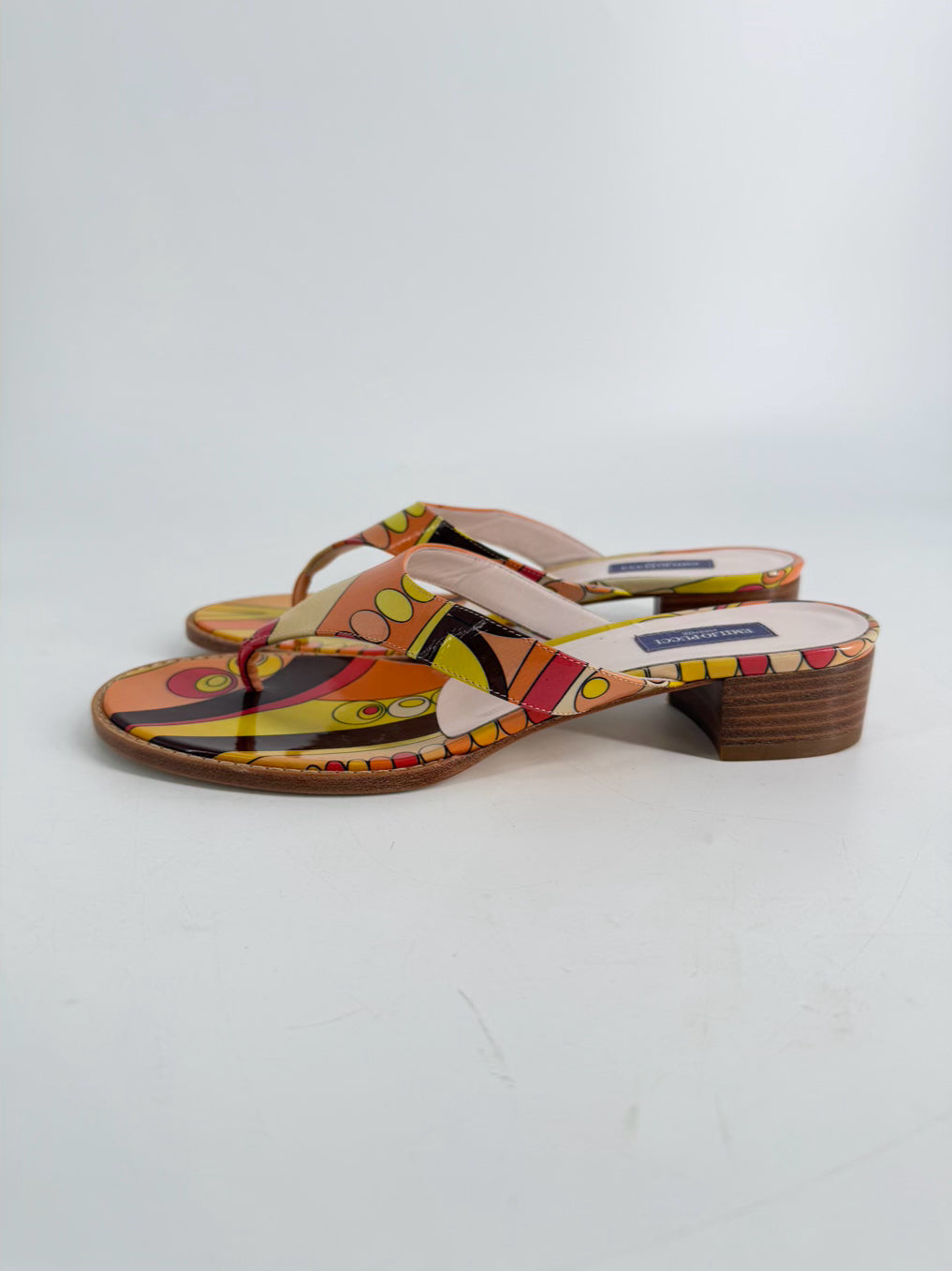 EMILIO PUCCI Size 38 Orange & Pink Leather Print Kitten heels