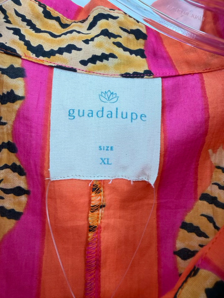 GUADALUPE Size XL Orange & Pink Print Maxi-Dress NWT