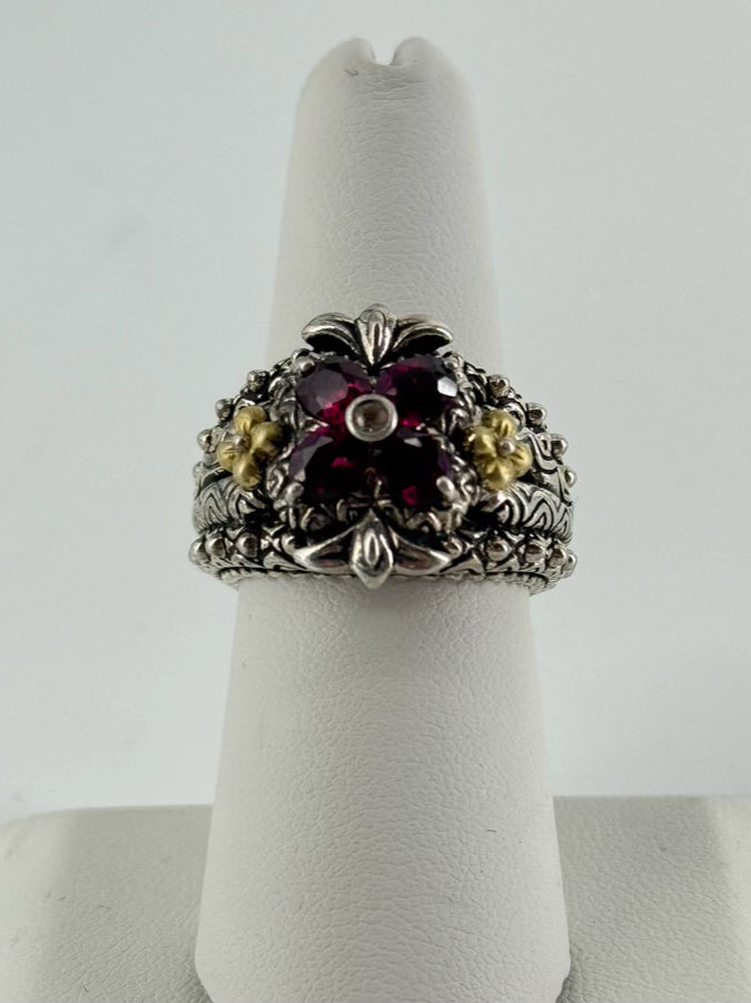 BIXBY 18K & STERLING SILVER Garnet & Diamond Floral Ring