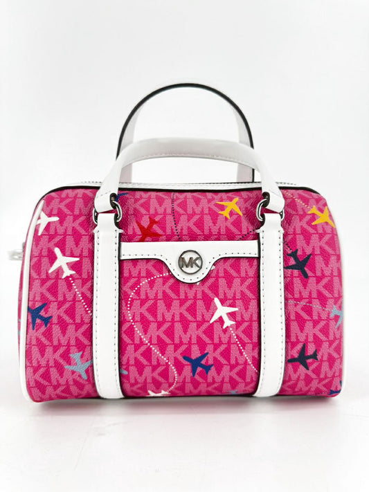 MICHAEL MICHAEL KORS Pink & White Leather Airplanes Purse NWT