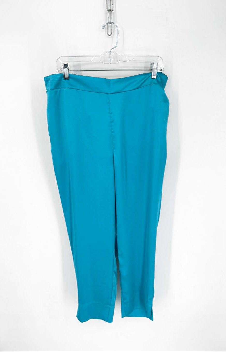GRETCHEN SCOTT Size L Teal Satin Belted Pants NWT