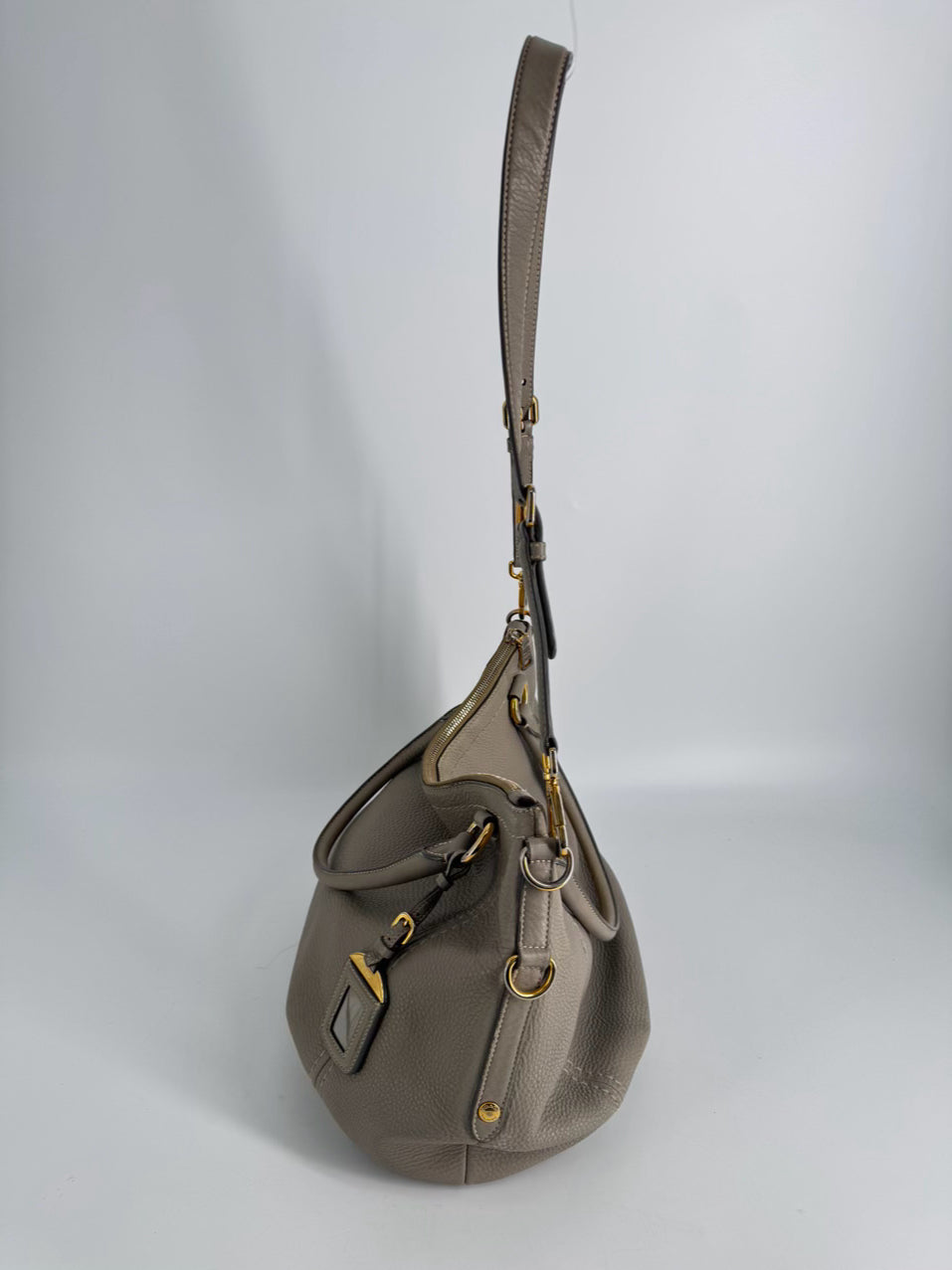 PRADA Gray Pebbled Leather Purse