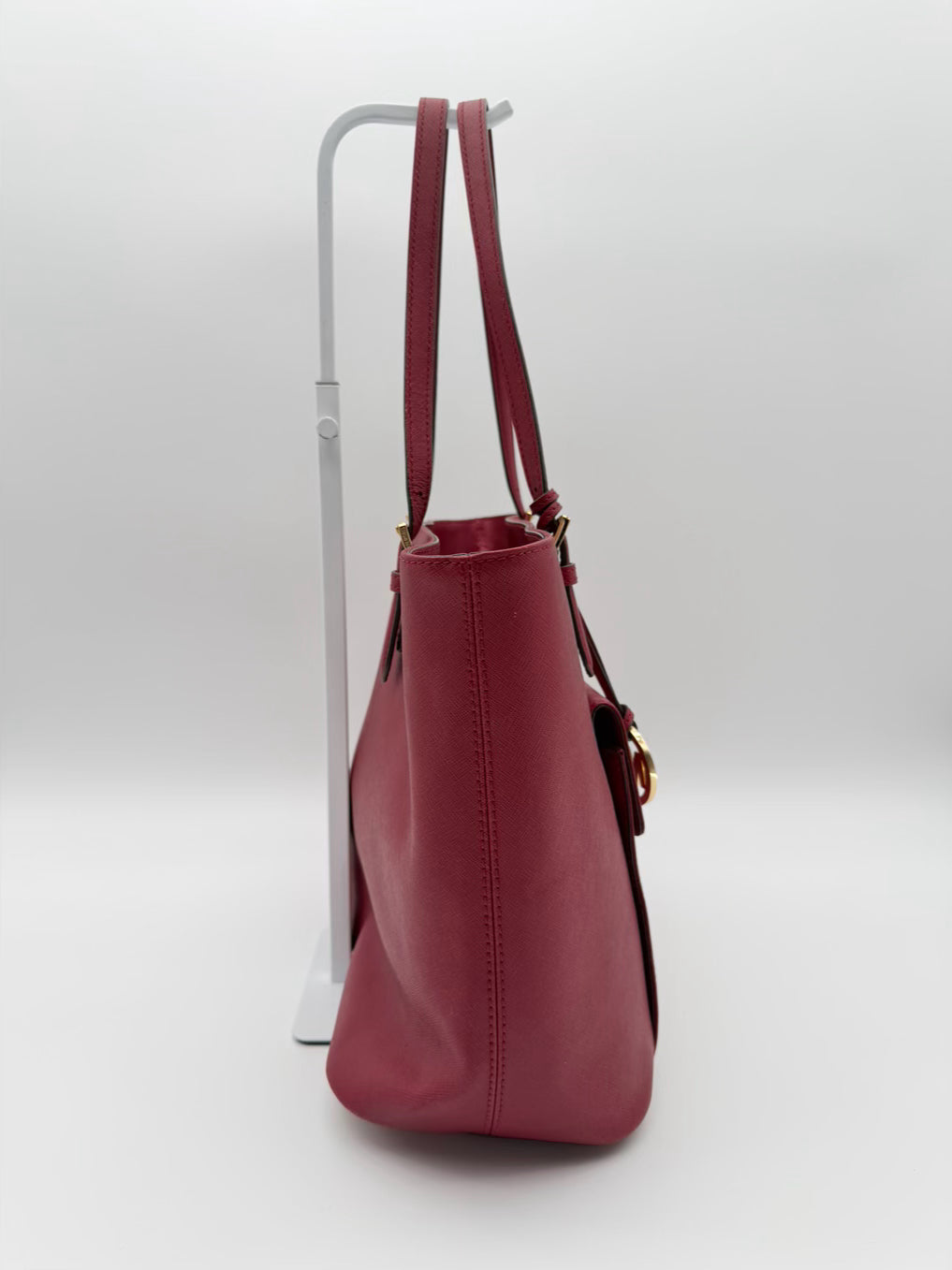 MICHAEL KORS Burgundy Jet Set Saffiano Leather Pocket Tote w/ Gold Tone Hardware