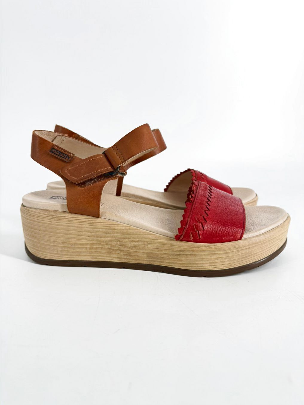 PIKOLINOS Size 39 Red & Brown Leather Platforms