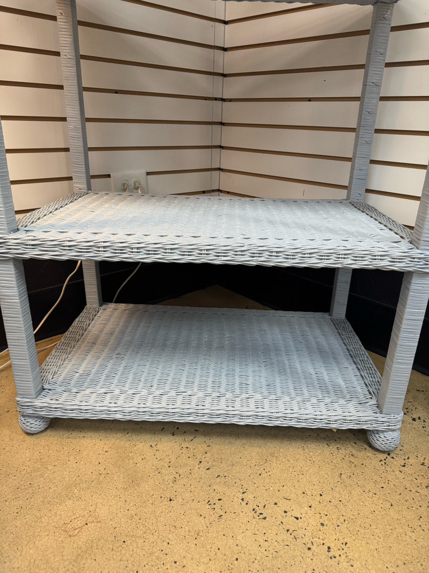 Blue Painted Wicker Arched 4-Shelf Etagere