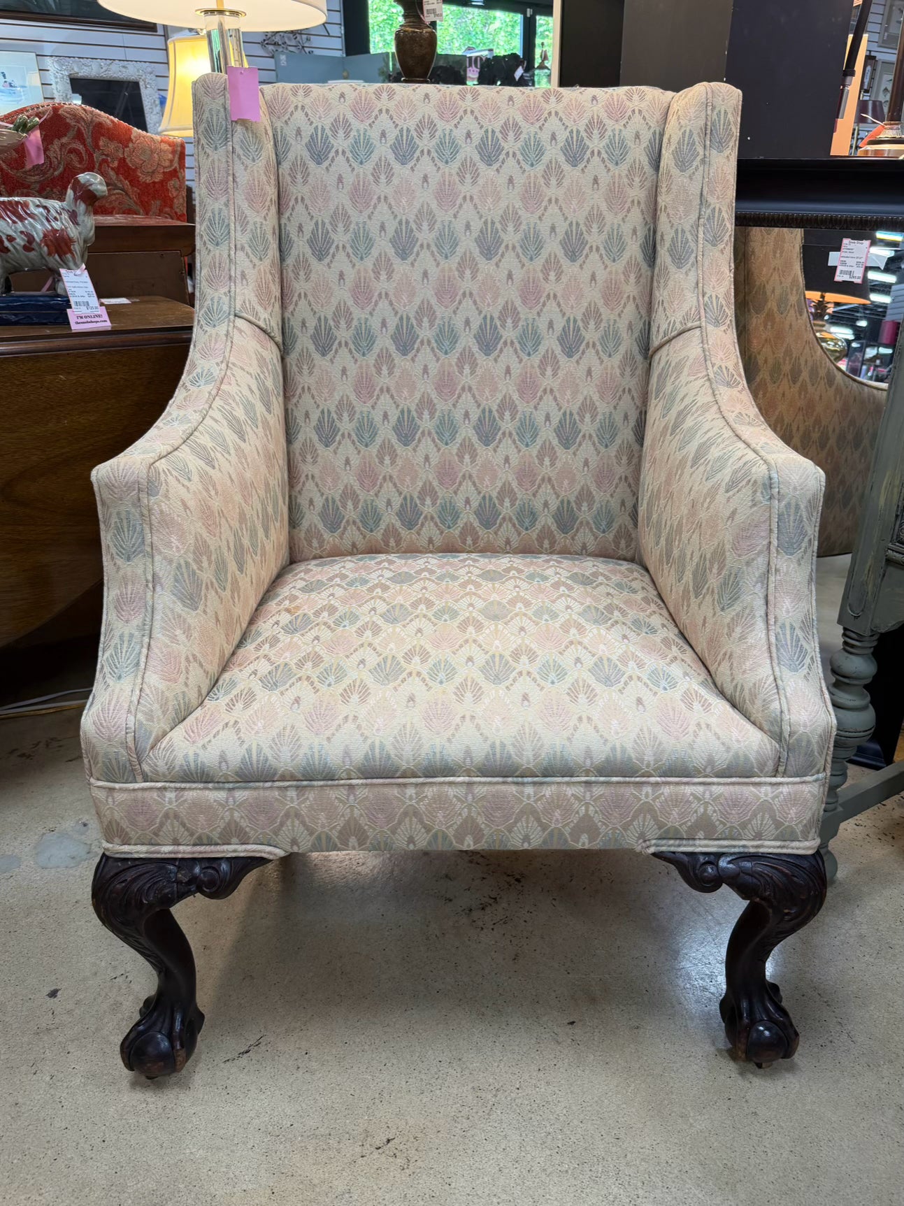 VINTAGE  Cream & Pink Wing Back Chair