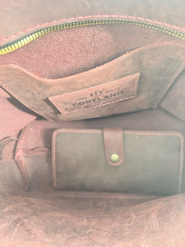 PORTLAND LEATHER CO. Oxblood Leather Tote Bag W/ Wallet
