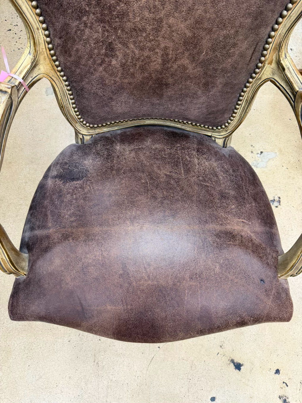 OLD HICKORY TANNERY French Provincial Cream Wood Chair w/ Brown Leather