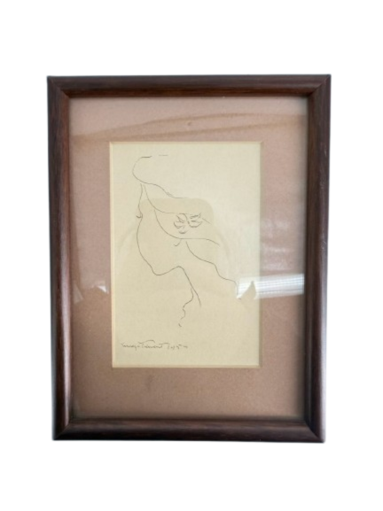 MADGE TENNENT Woman's Face Drawing in Wood Frame