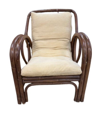 VINTAGE Medium Wood Bamboo Chair w/ Ottoman