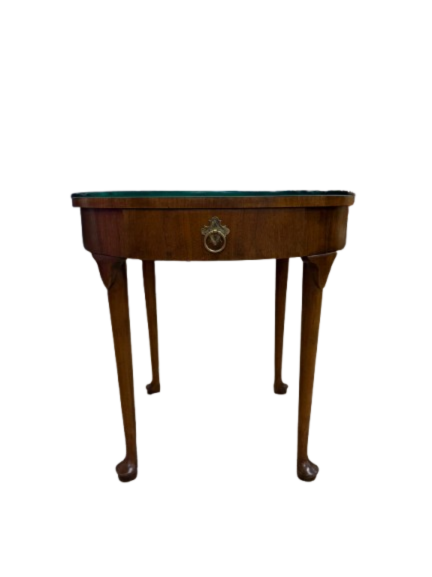 BAKER ROUND Wood Occasional Table w/ Queen Ann Feet & Glass Protective Top