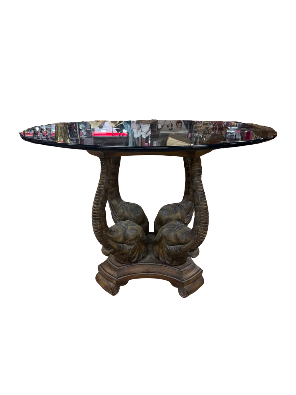 Tan & Clear Resin & Glass Round Elephant Occasional Table