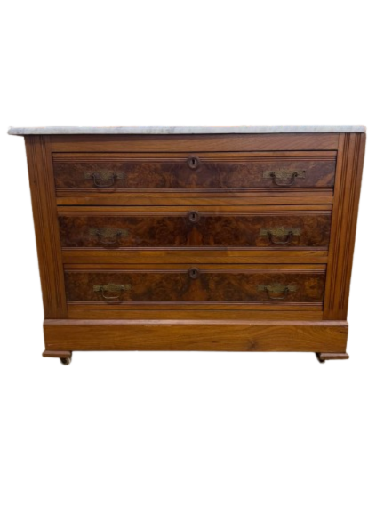 ANTIQUE Dark Wood & Marble 3 Drawer Chest