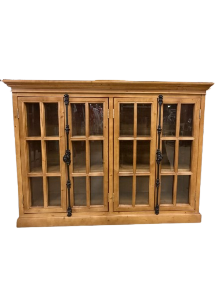 Light Pine Bookcase w/ Glass Doors