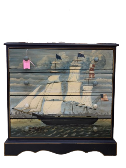 Blue & Cream Wood Ship & Star 4 Drawer Chest