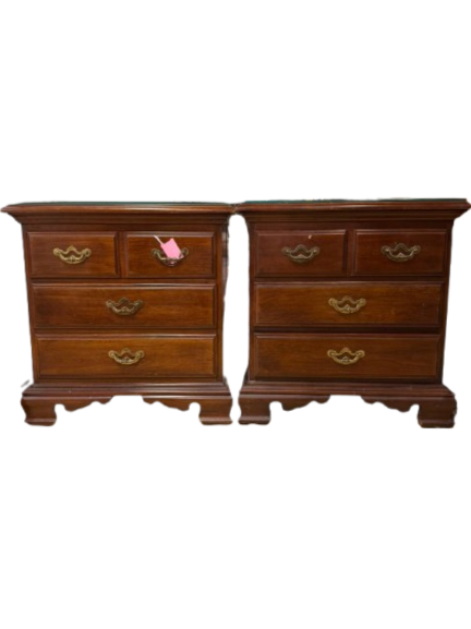 THOMASVILLE Wood Pair Of Nightstand w/ Glass Protective Tops