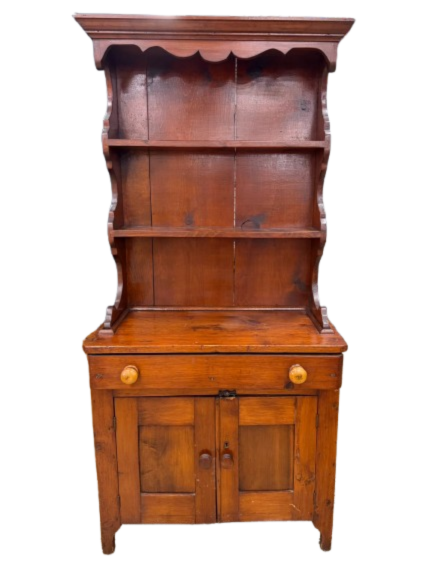 Wood Step Back Cupboard 2 Piece w/ Drawers & Shelves