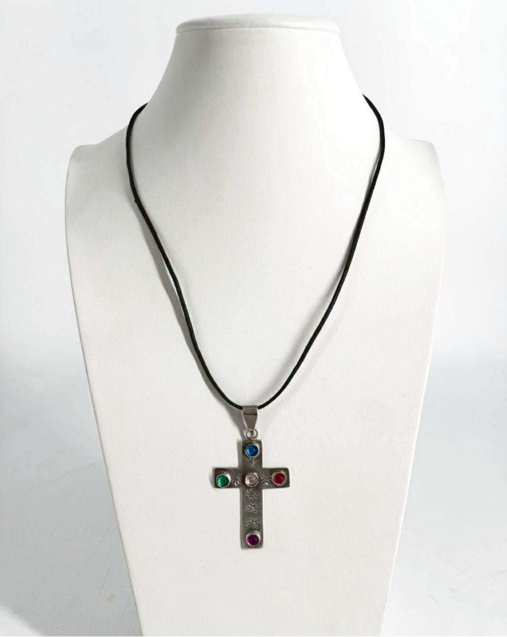 MEXICAN STERLING SILVER Multi Colored Cross Necklace