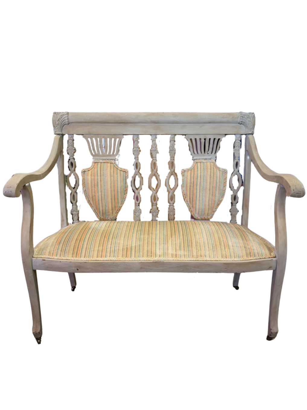 VINTAGE Gray Wood Painted French Bench