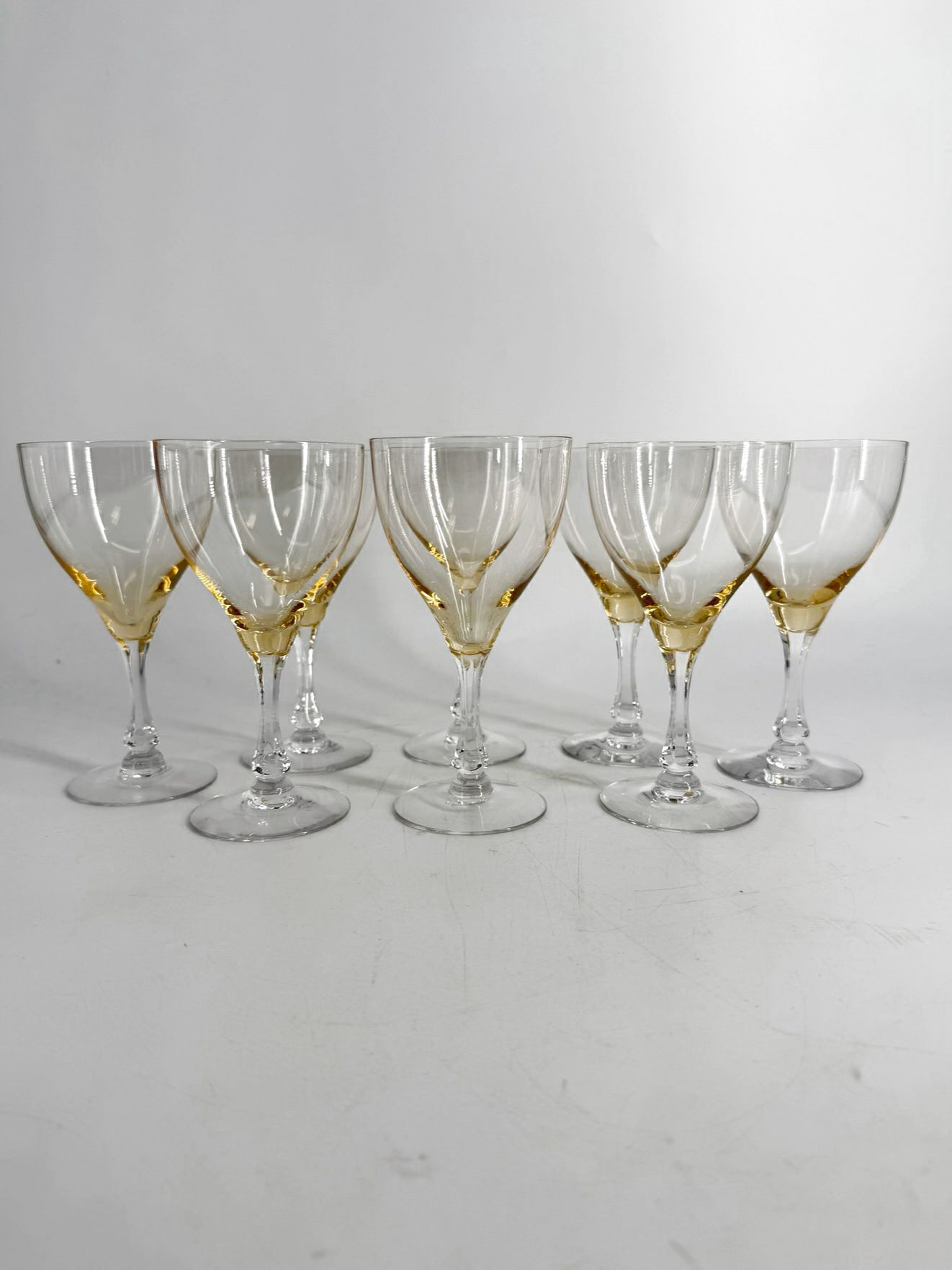 VINTAGE FOSTORIA Crystal Vogue Gold Tint Set of 8 Wine Glasses