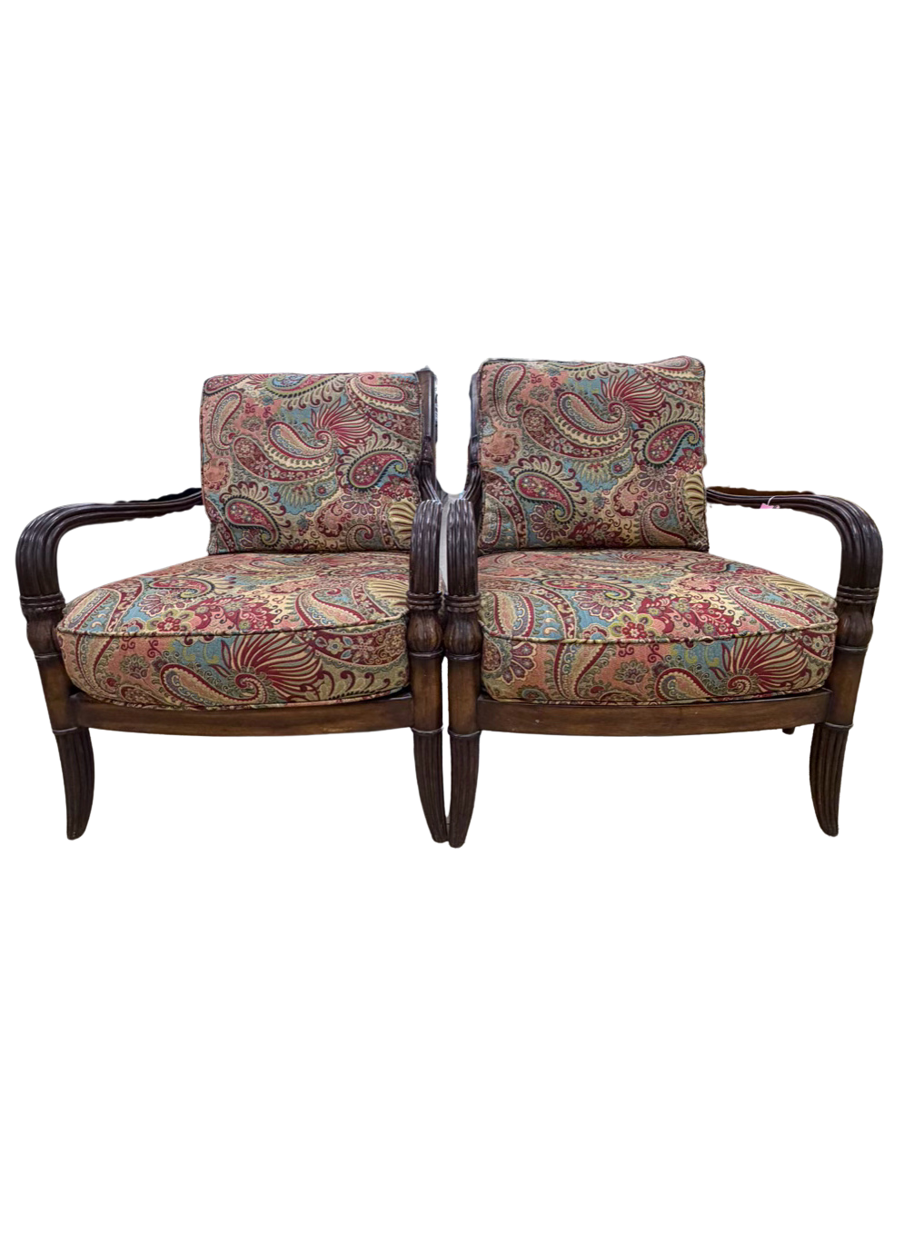 Wood Neo Classical Paisley Print Pair Of Chairs