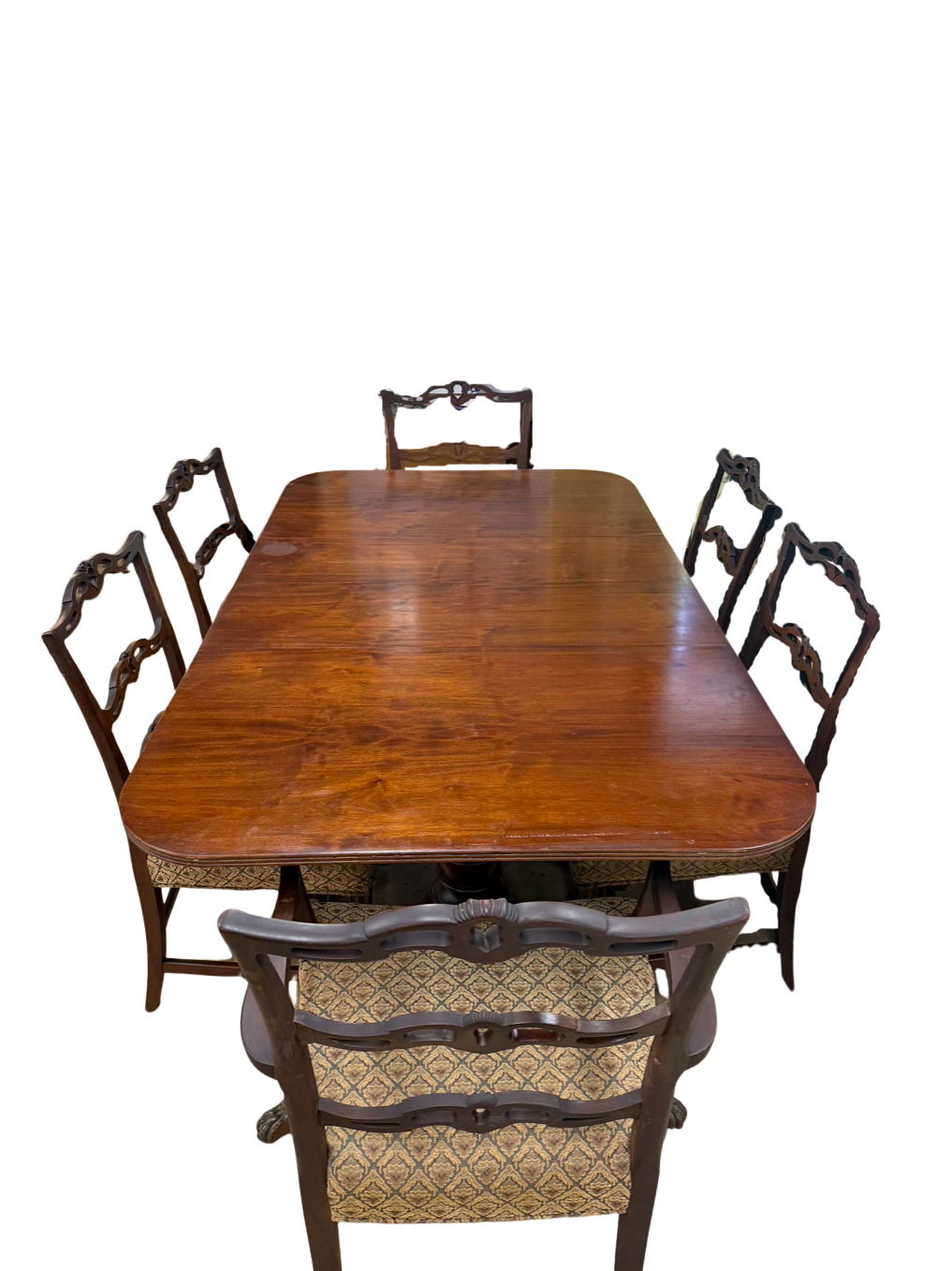 VINTAGE Wood Dining Set Of Table & 6 Ribbon Back Chairs w/ Leaves