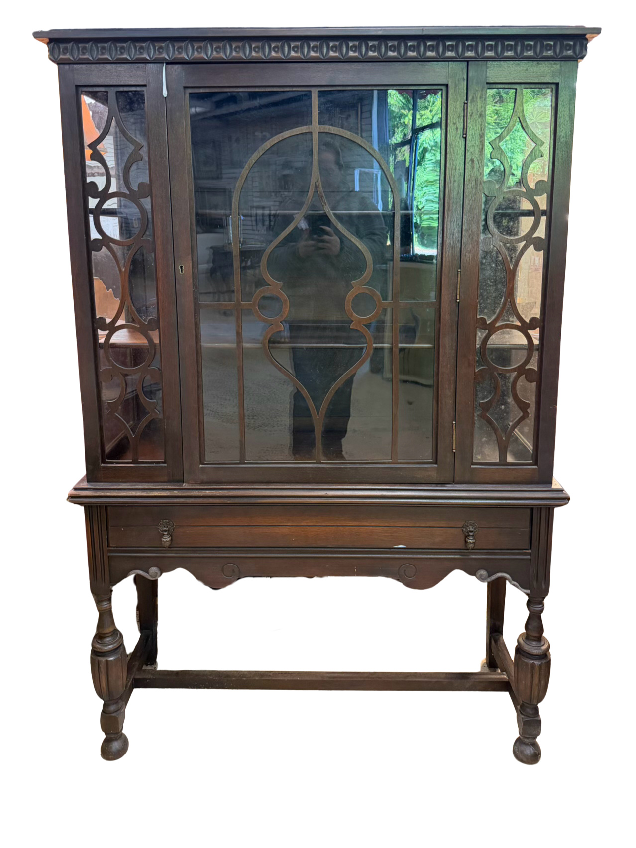 VINTAGE Dark Wood China Cabinet w/ Glass Door