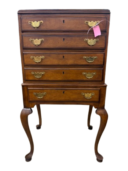 VINTAGE Wood Queen Ann Silver Chest