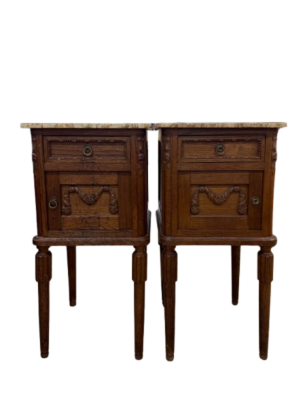 Light Oak Pair of End Tables w/ Stone Top