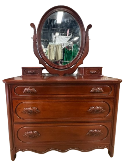 DAVIS CABINET CO Wood Victorian Dresser w/ 3 Drawers & Mirror