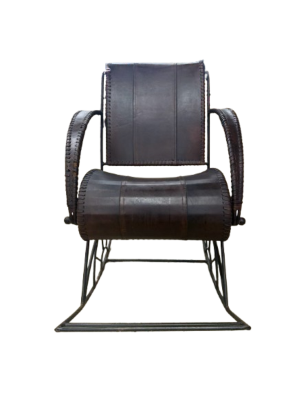 Brown Leather & Metal Rocking Chair