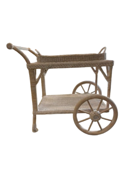 HENRY LINK Cream Wicker Bar Cart w/ Tray