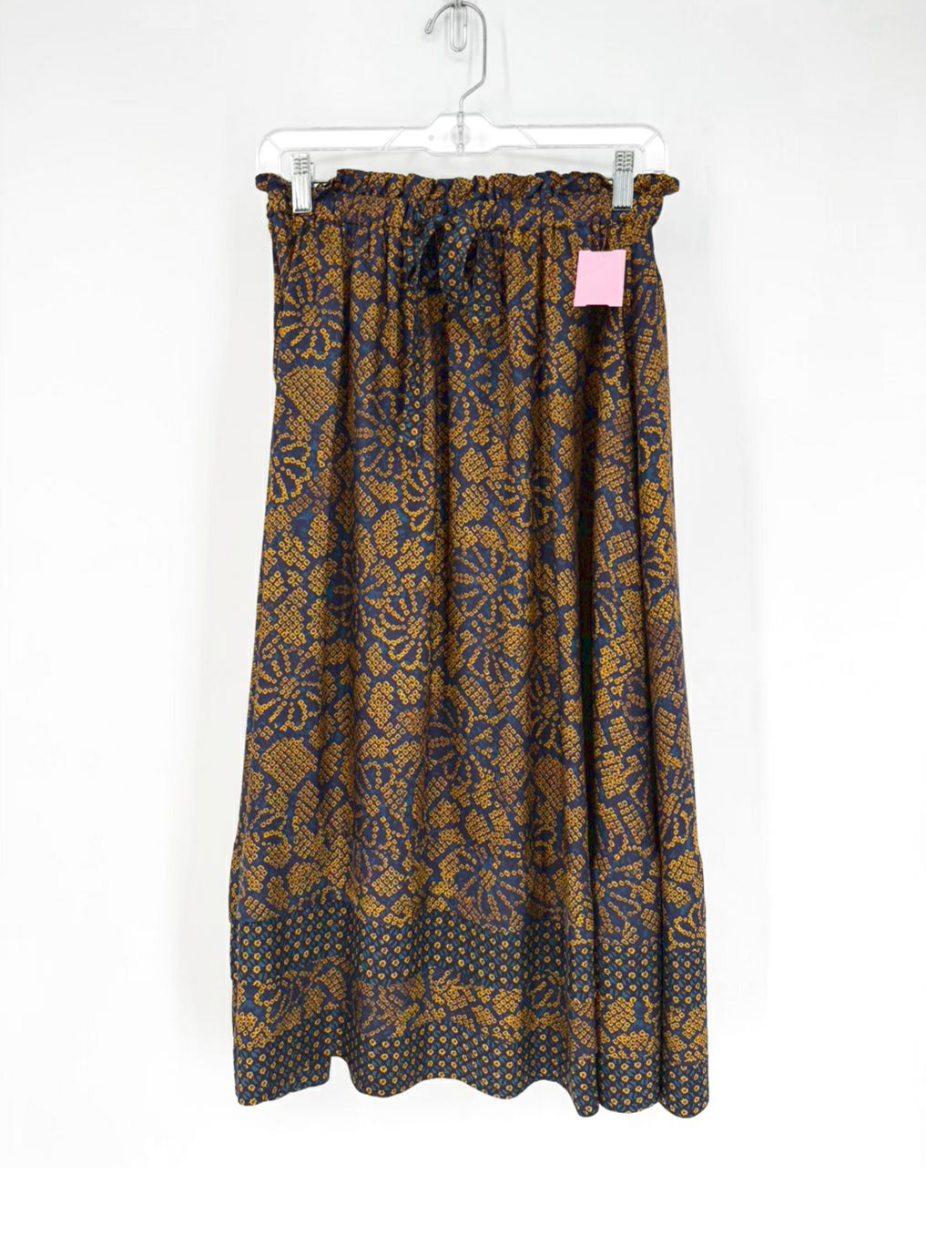 ULLA JOHNSON Size 4 Gold & Navy Silk Blend Maxi-Skirt