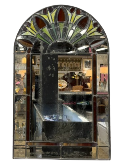 Stained Glass Arched Mirror w/ Flower Design