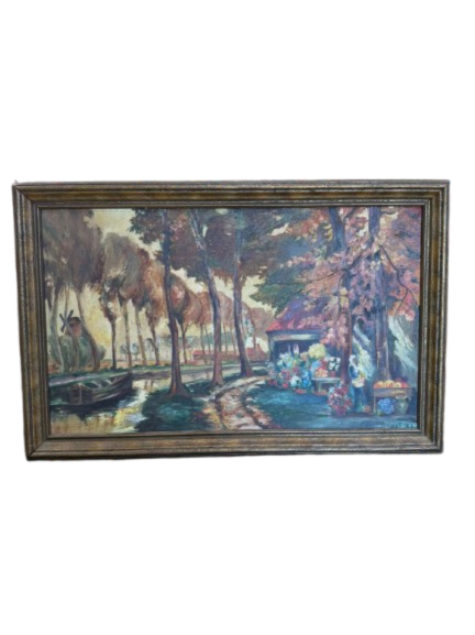 HOLMES Stream By Flower Ladies Shed Painting In Brown Frame