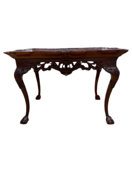 ANTIQUE Queen Ann Wood Carved Coffee Table w/ Removable Glass Serving Tray