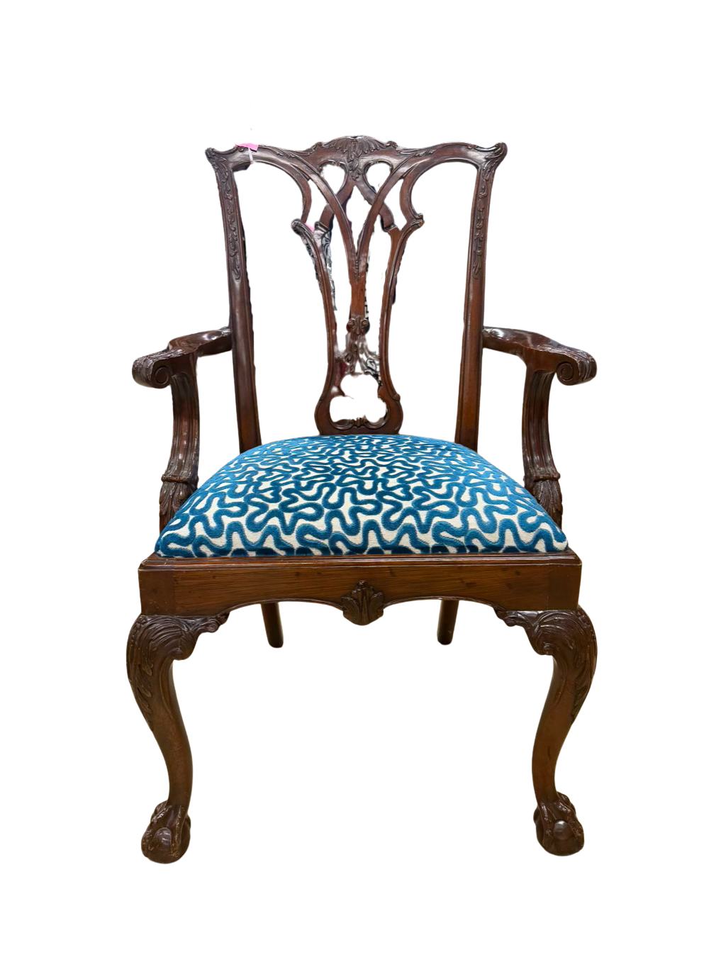 Queen Ann Wood Arm Chair w/ Ball & Claw Feet