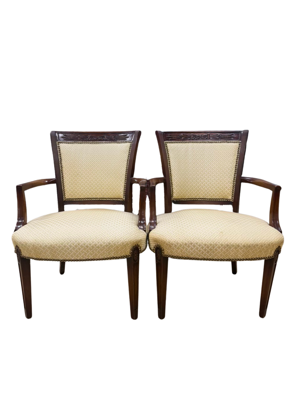 Wood Nail Head Pair Of Yellow Side Chairs