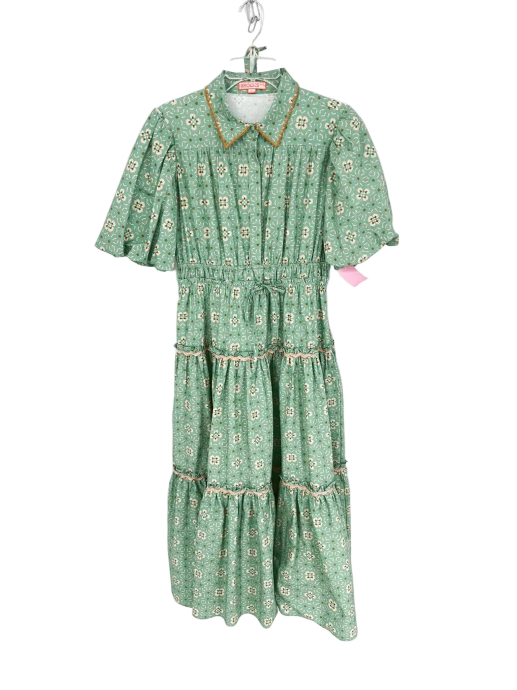 BROOKS AVE Size L Sage Print Puff Sleeve Maxi-Dress w/ Dust Bag NWOT