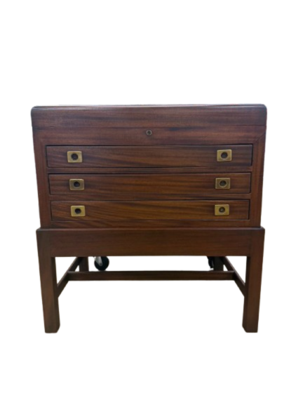 Wood Campaign Silver Chest w/ 3 Drawers